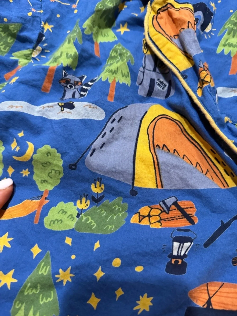 Blue Printed Women’s Pajama Set - Cozy Camping Motif
